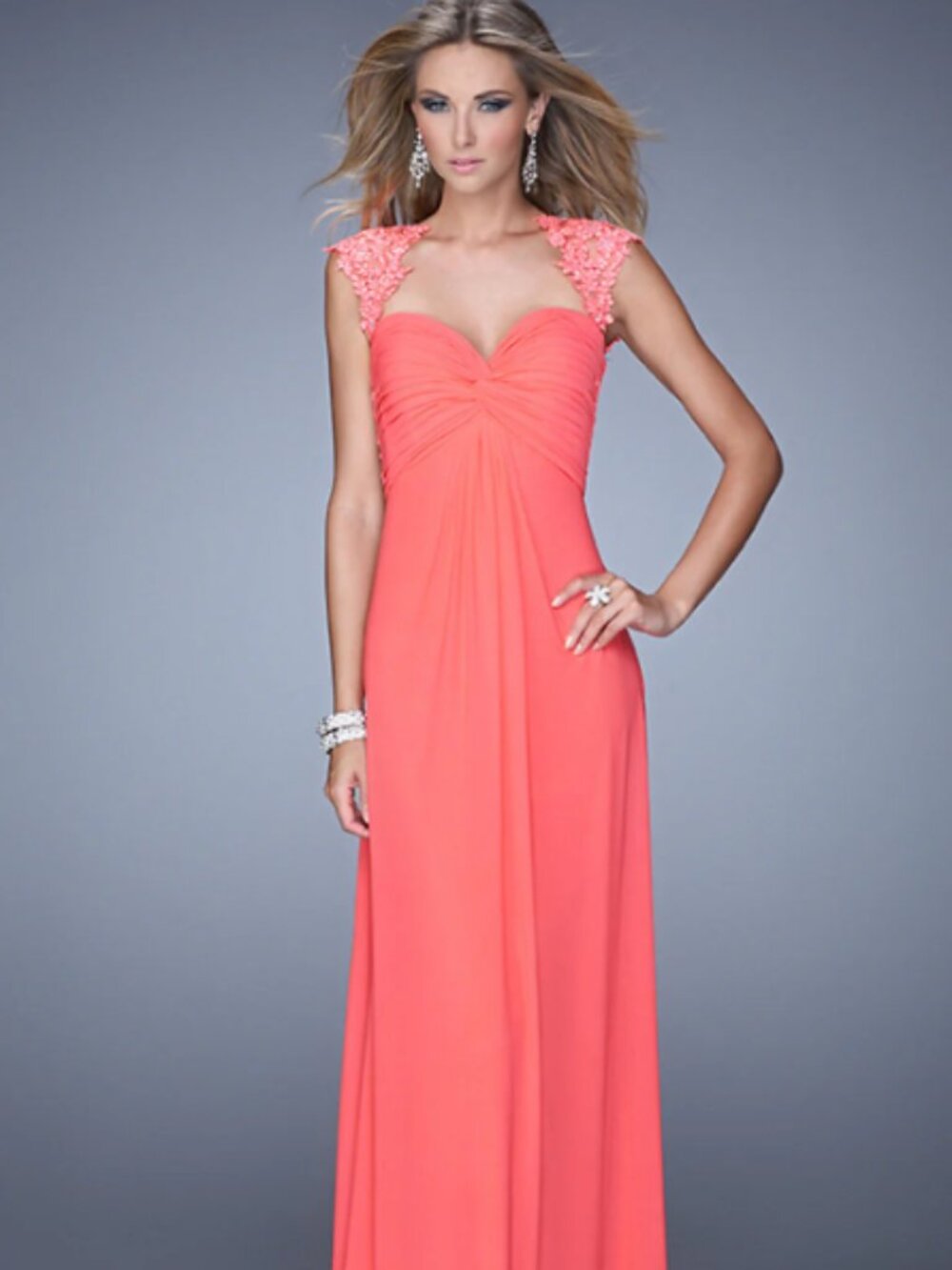 Beaded Cap-Sleeve Long Dress | Size 6 | Pink Grapefruit - Picture 3 of 6